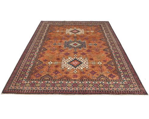 6x8 Brown Ersari Afghan Hand Knotted Veg Dye Wool Area Rug